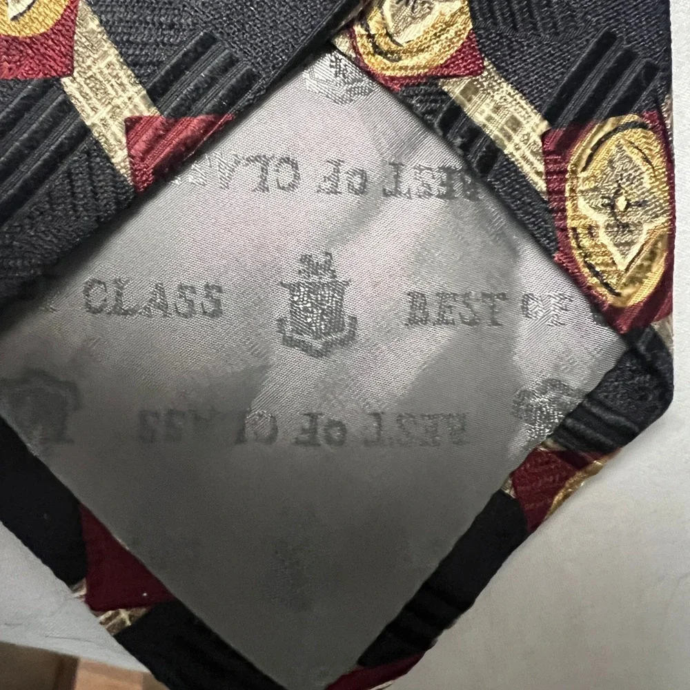 Robert‎ Talbott Silk Necktie Black Burgundy Gold Coin Pattern Hand Sewn Italy